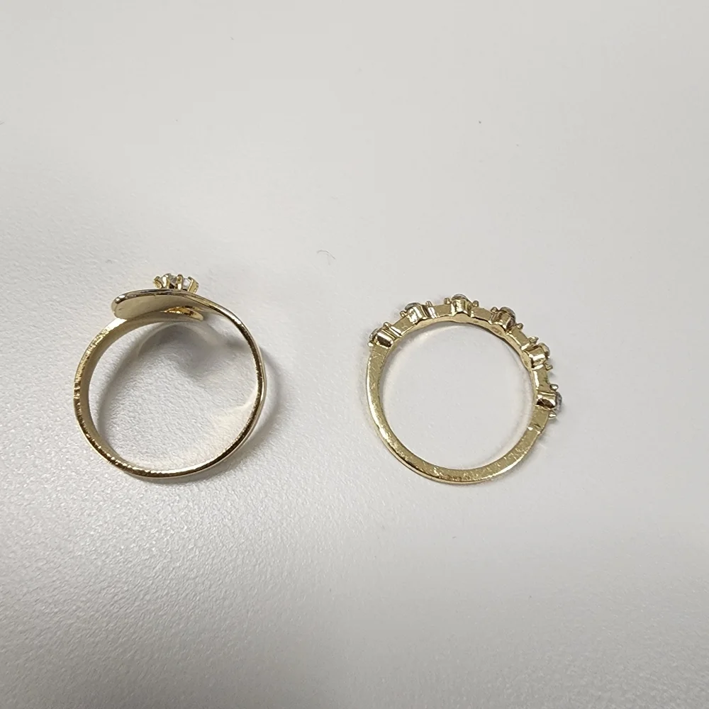 Sz 7 Gold Bypass Wrap Birthstone Name Ring & Bezel-Set Bubble Eternity Band Set